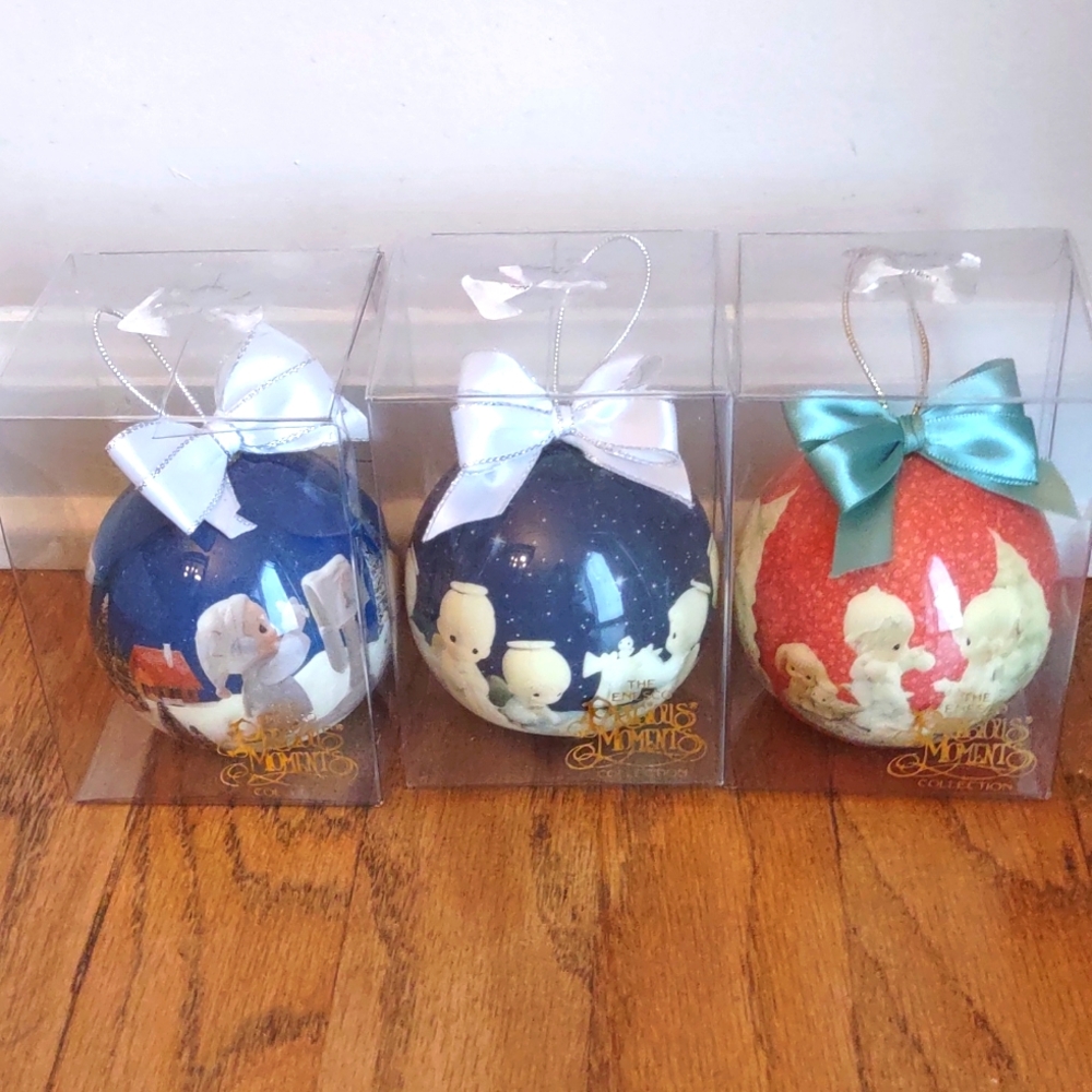 3 Vintage Precious Moments Round Ornaments